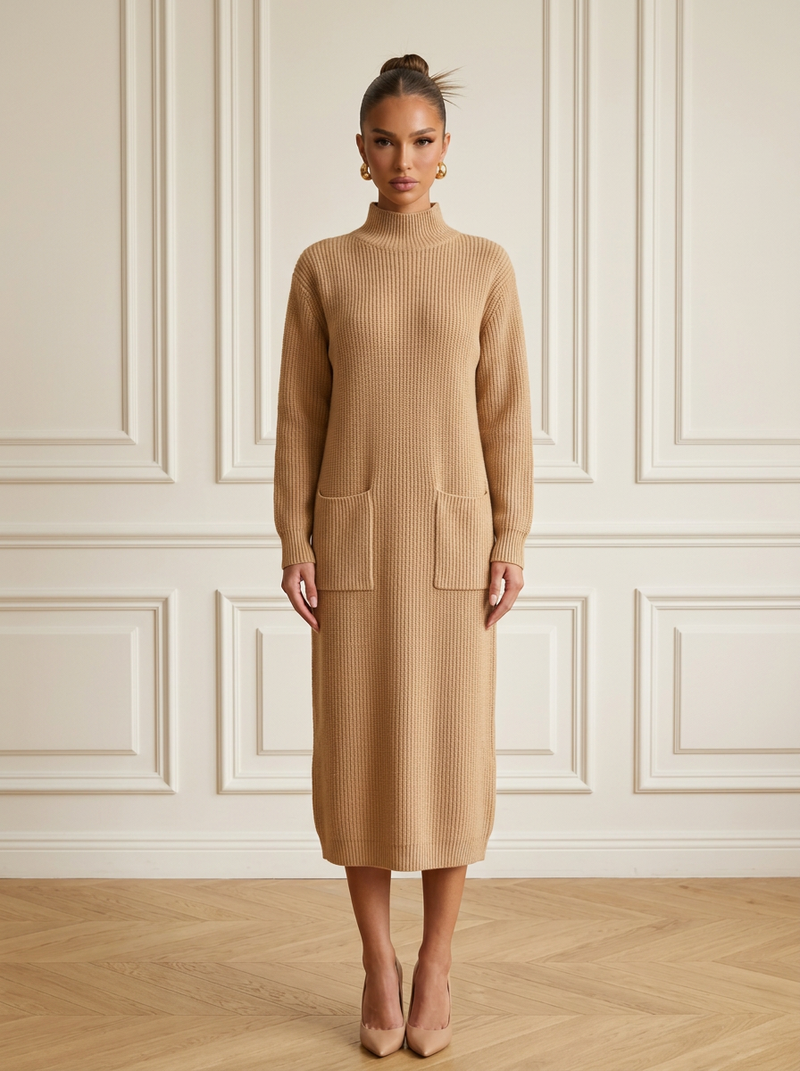 Fennella | Ribbed Turtleneck Midi Dress