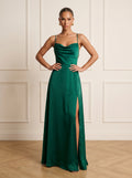 Misha Emerald Silk Maxi Dress with Draped Neckline